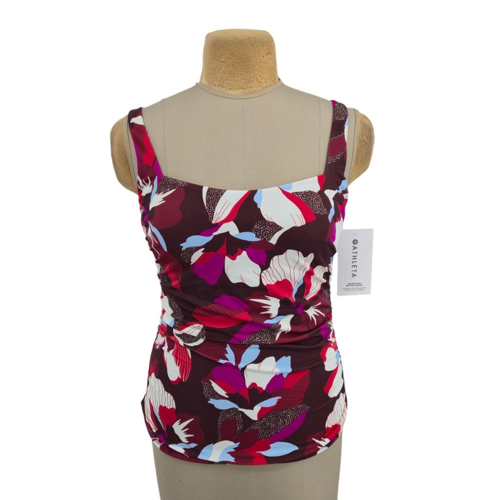 Athleta Tankini Swim Top Women 38B/C Floral Square Neck Underwire NWT